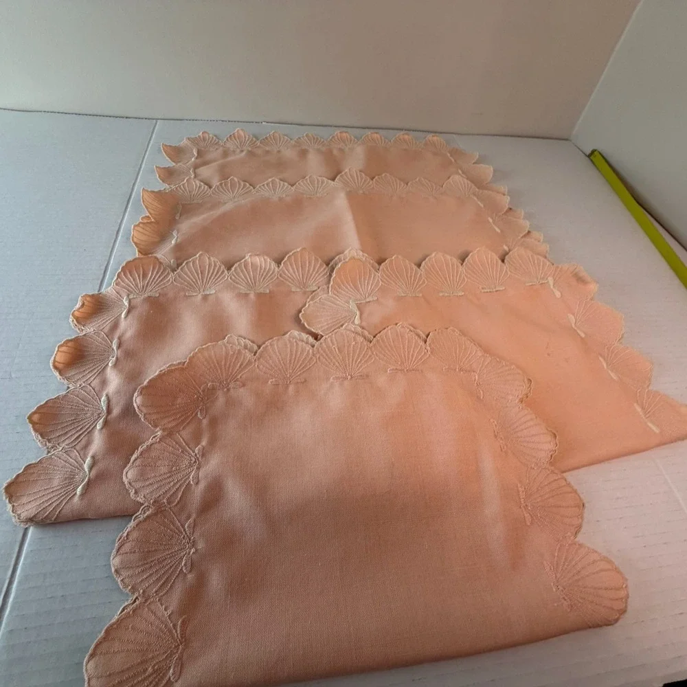 Vintage Pink Embroidered Linen Placemats Set Of 5